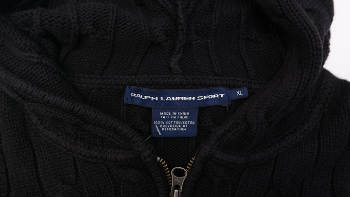 Vintage Ladies Ralph lauren Sport Cable Knit Zip Up Hooded Sweater | Migration_Jumper & Knitwear RL Collectio | Fashion Rerun