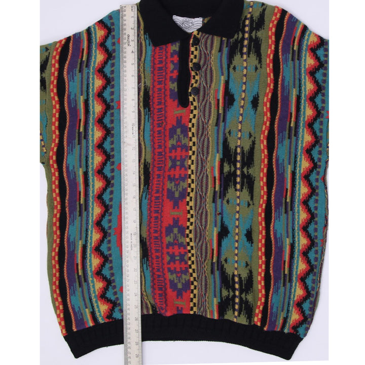 Vintage 90s World of Men's Fashion Coogi Style Knit Red Colorful Sweater | Migration_Jumper & Knitwear - Alte | Fashion Rerun