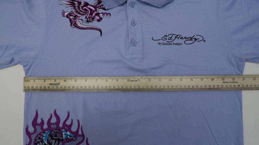 Y2K Mens Ed Hardy By Christian Audigier Beaded Polo T-Shirt