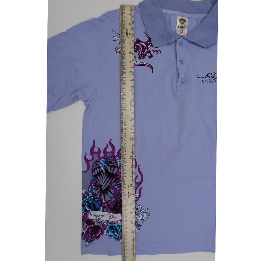Y2K Mens Ed Hardy By Christian Audigier Beaded Polo T-Shirt