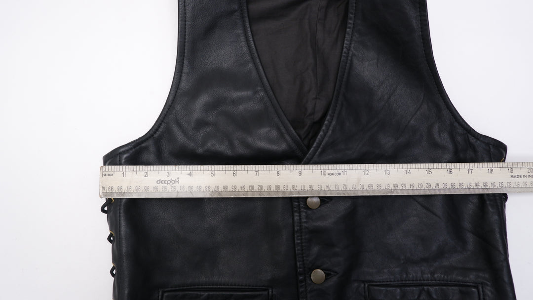 Vintage Vanson Leather Boston Mass Made In USA Side Lace Leather Vest | Migration_Vests - Detail View | Fashion Rerun