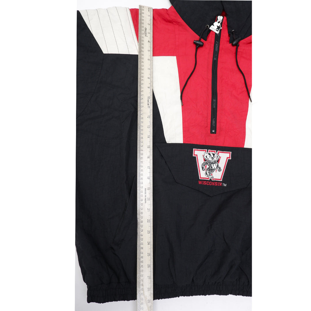Vintage 90s NCAA Starter Wisconsin Badgers Pullover 1/2 Zip Hooded Jacket