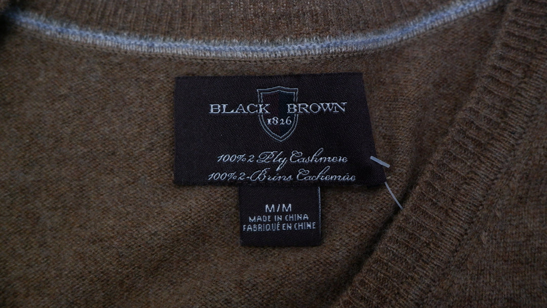 Mens Black Brown 100% Cashmere V-Neck Sweater