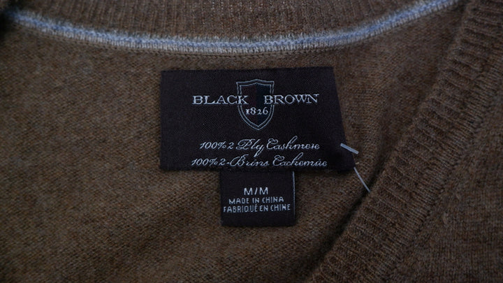Mens Black Brown 100% Cashmere V-Neck Sweater