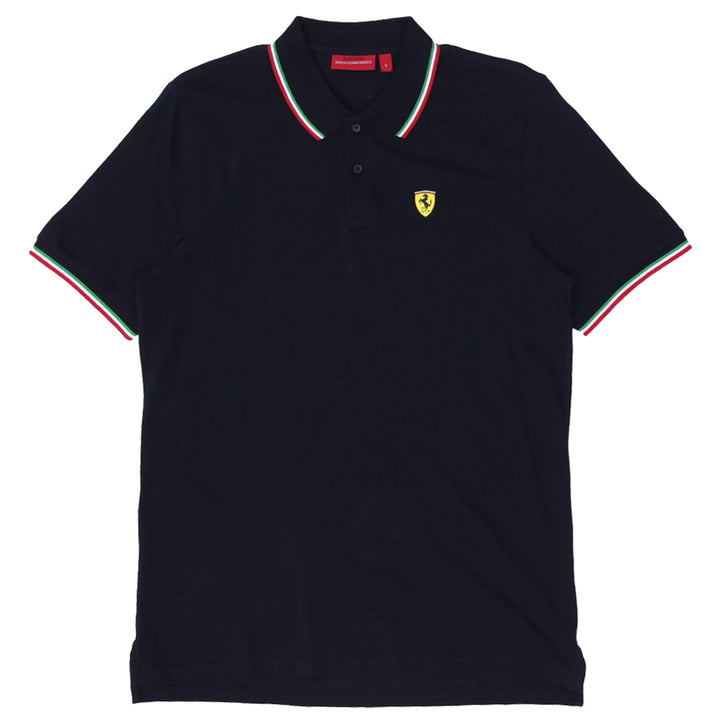 Mens Ferrari Logo Black Polo T-Shirt