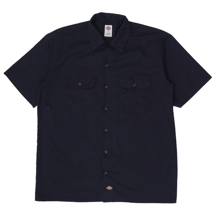 Mens Dickies Work Shirt Navy Blue Short Sleeve Button Up