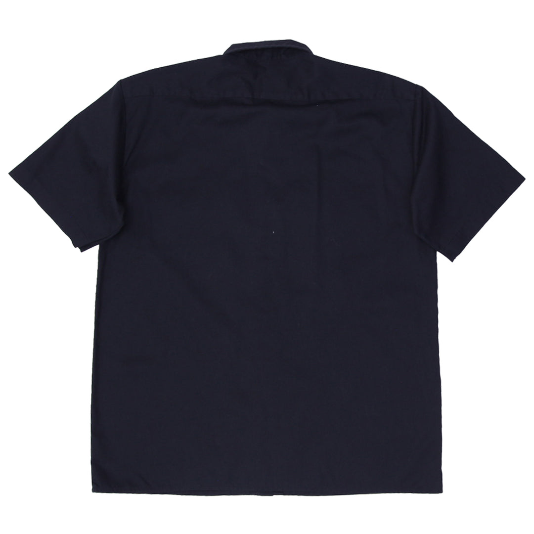 Mens Dickies Work Shirt Navy Blue Short Sleeve Button Up