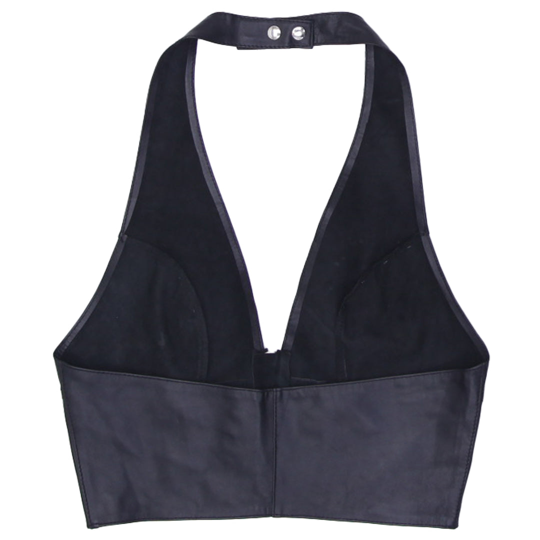 Y2K Ladies Elegant Moments Leather Halter Front Zip Top