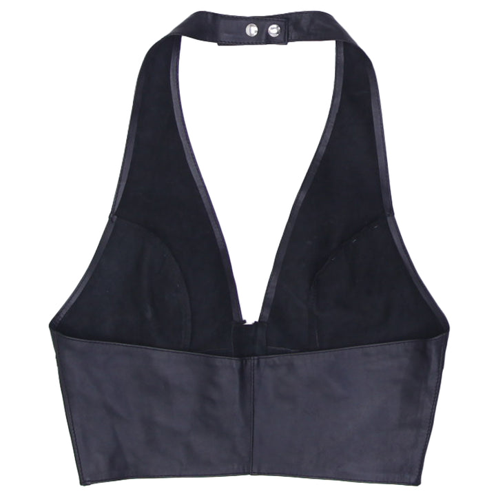Y2K Ladies Elegant Moments Leather Halter Front Zip Top