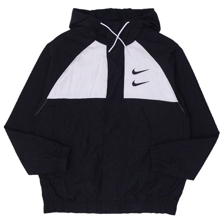 Mens Embroidered Swoosh Nike Logo Full Zip Nylon Hooded Sports Jacket