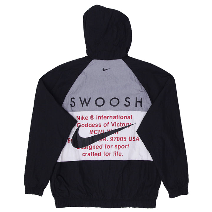 Mens Embroidered Swoosh Nike Logo Full Zip Nylon Hooded Sports Jacket