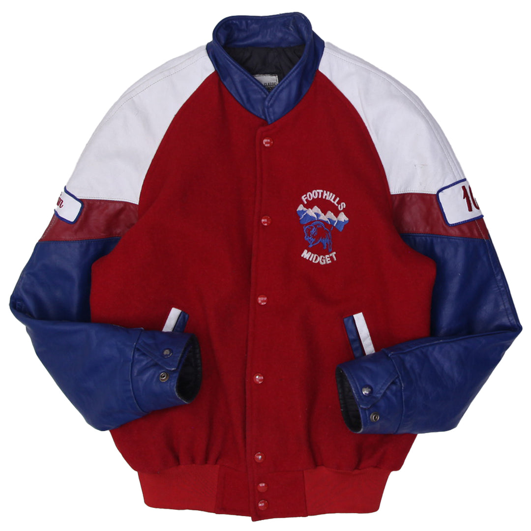 Vintage Mens Classic Varsity Jacket Red Navy Wool Leather Bisons | Migration_Jackets | Fashion Rerun