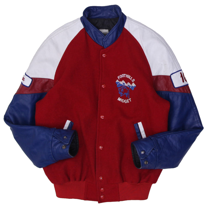 Vintage Mens Classic Varsity Jacket Red Navy Wool Leather Bisons | Migration_Jackets | Fashion Rerun