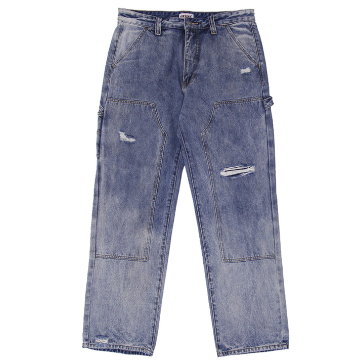 Mens Guess Jeans Blue Distressed Retro Denim Workwear Style
