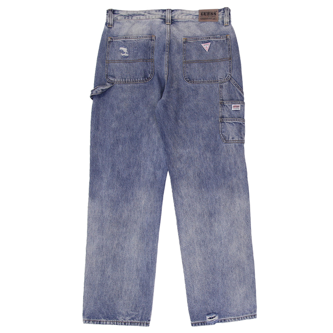 Mens Guess Jeans Blue Distressed Retro Denim Workwear Style