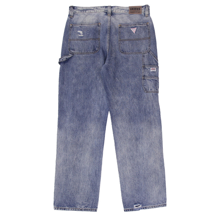 Mens Guess Jeans Blue Distressed Retro Denim Workwear Style