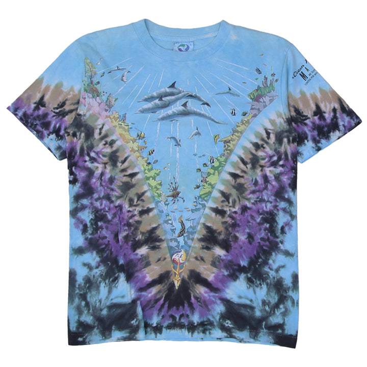 Vintage Mens Liquid Blue Ocean T-Shirt Tie Dye Graphic Dolphins
