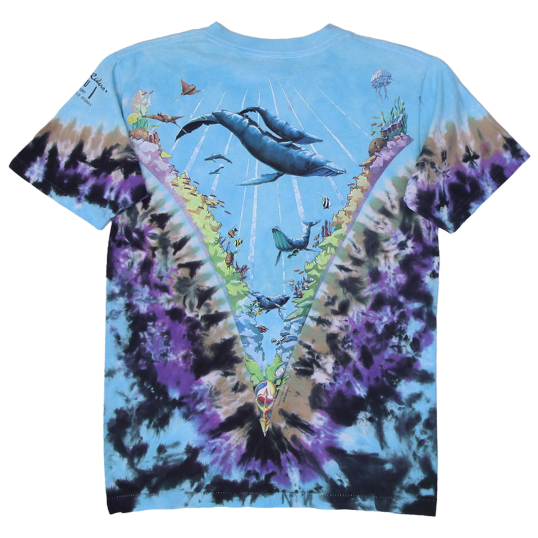 Vintage Mens Liquid Blue Ocean T-Shirt Tie Dye Graphic Dolphins