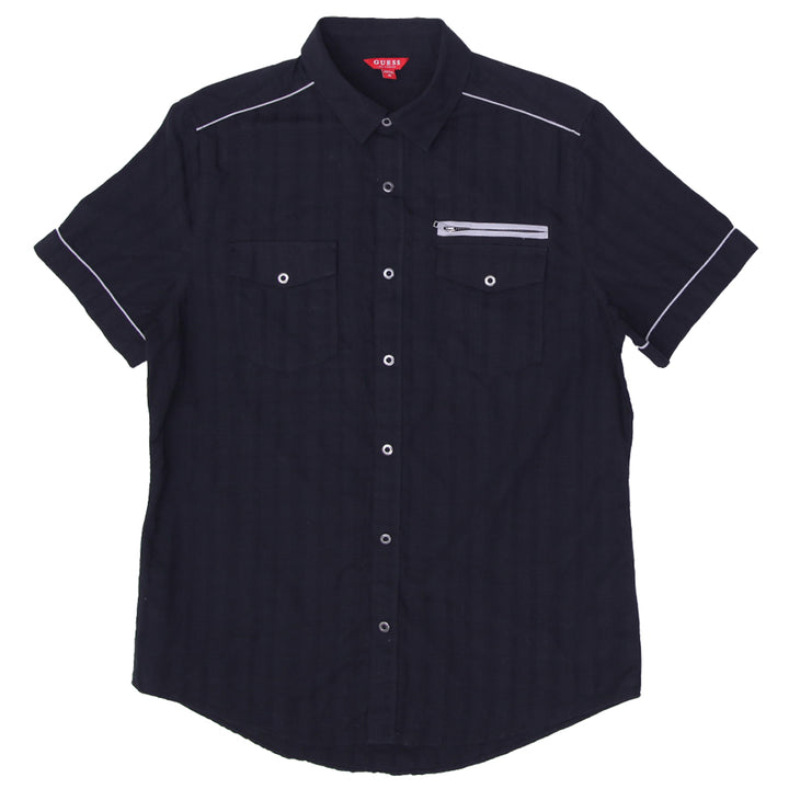 Mens Guess Plaid Black Button Short Sleeve Shirt