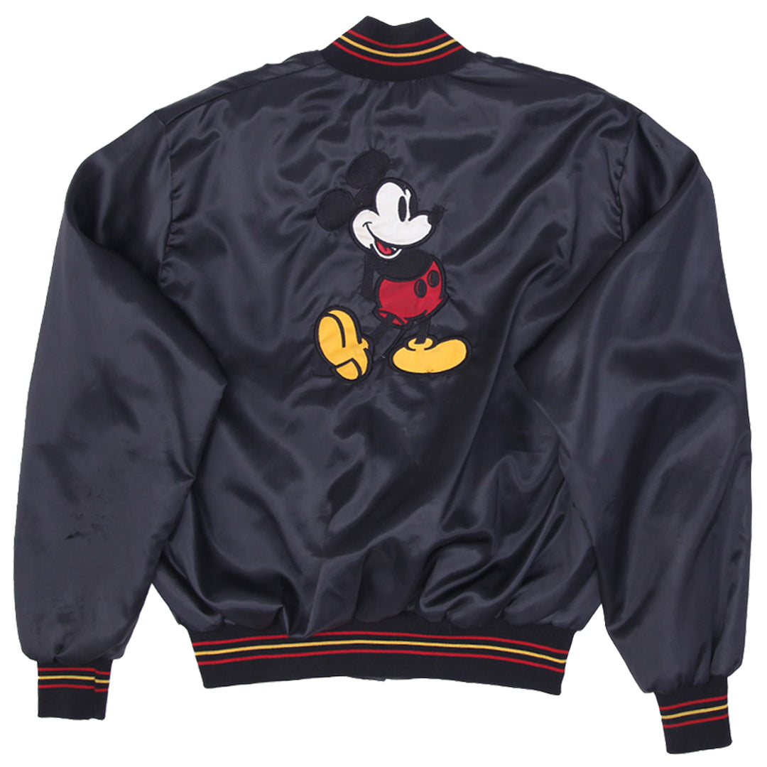 Vintage Mens Disney Mickey Mouse Varsity Jacket Black Embroidered | Migration_Jacket MJ DROP - Side View | Fashion Rerun