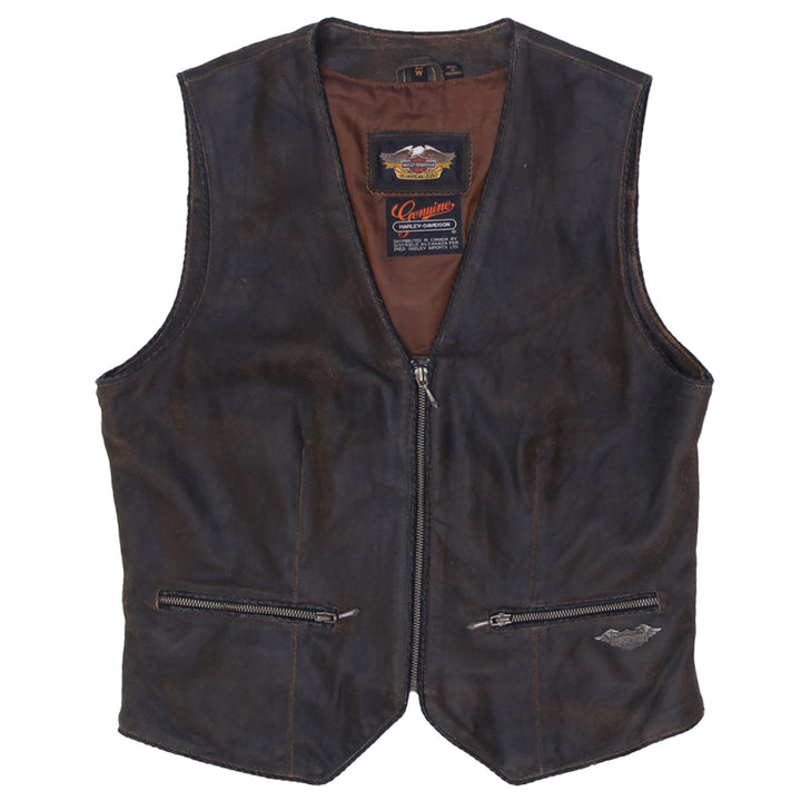 Vintage Ladies Harley Davidson Leather Vest Brown Zip Biker