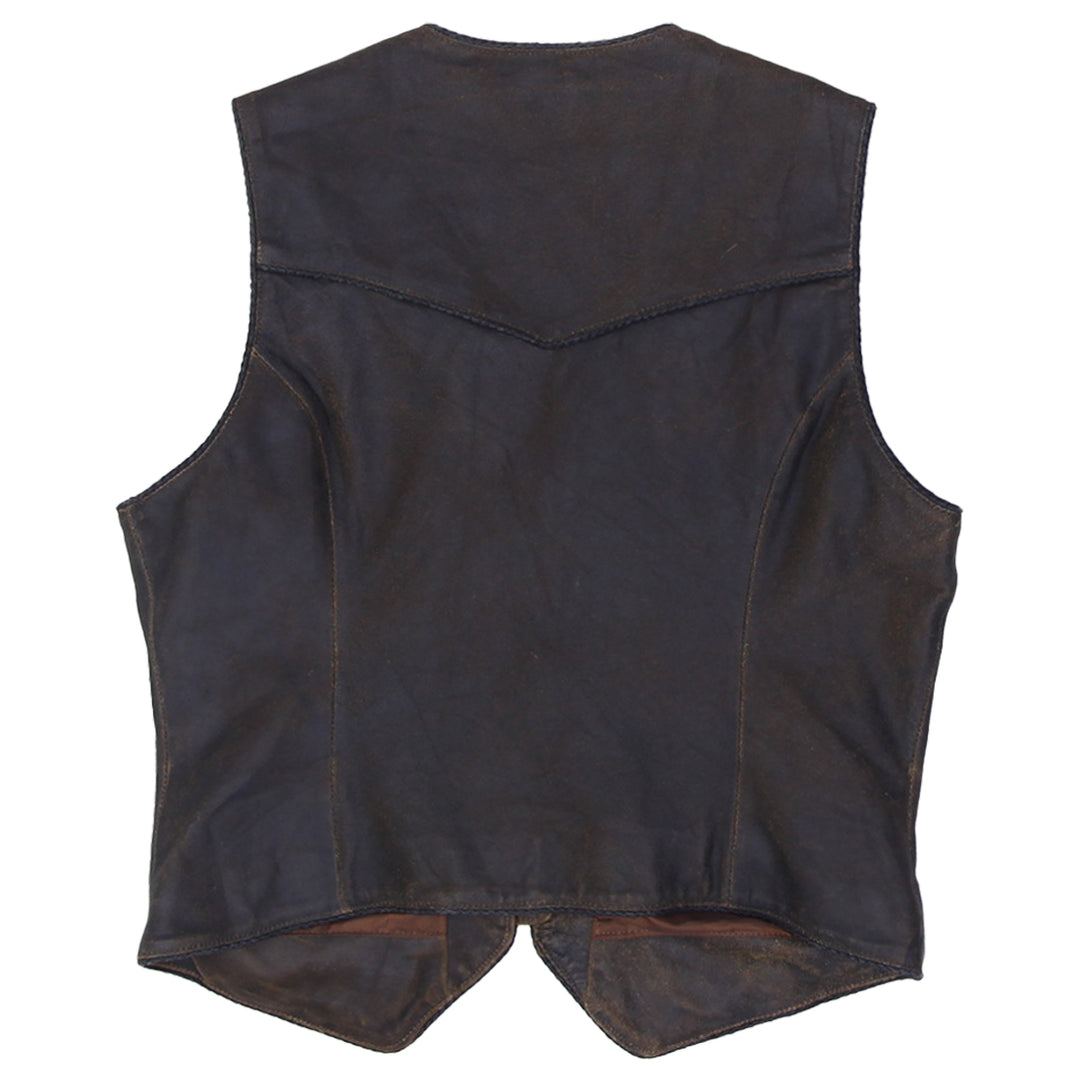 Vintage Ladies Harley Davidson Leather Vest Brown Zip Biker