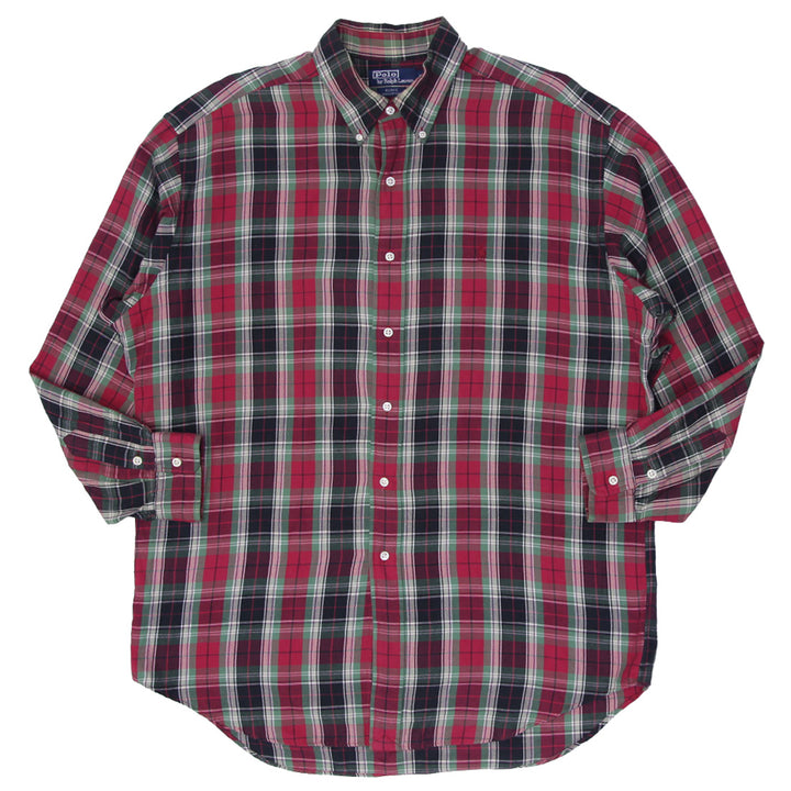 Mens Polo Ralph Lauren Plaid Shirt Red Green Checkered Casual