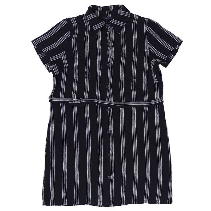 Ladies Violets & Roses Linen Rayon Belted Button Mini Collar Dress