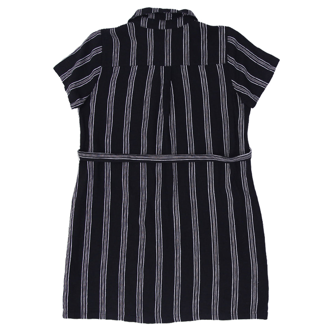 Ladies Violets & Roses Linen Rayon Belted Button Mini Collar Dress