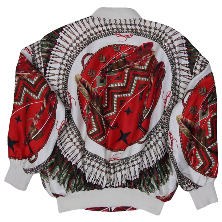 Mens Mighty Bomber Jacket Red Feather Pattern Zip Front