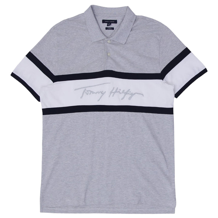 Mens Tommy Hilfiger Polo Gray Short Sleeve Spell Out Logo