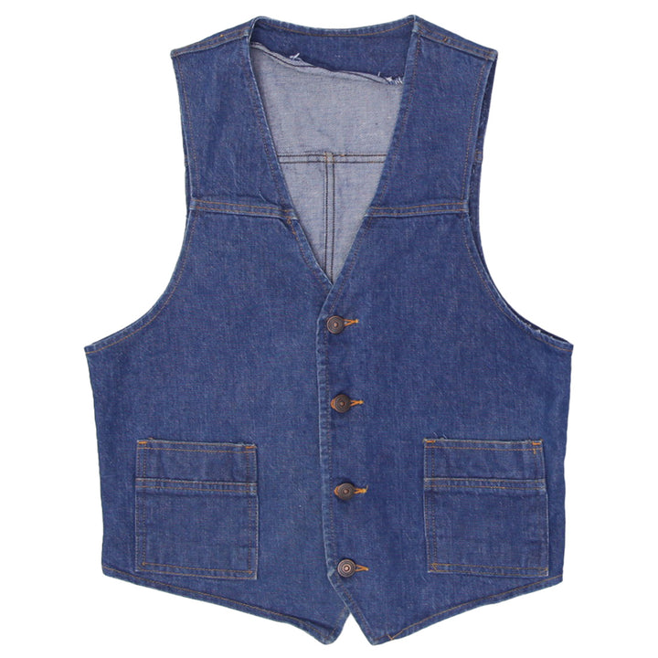 Vintage Ladies Denim Vest Blue Contrast Stitch Casual Western