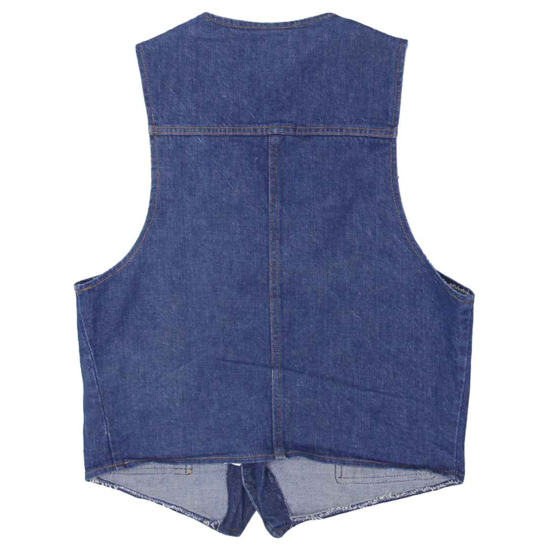 Vintage Ladies Denim Vest Blue Contrast Stitch Casual Western