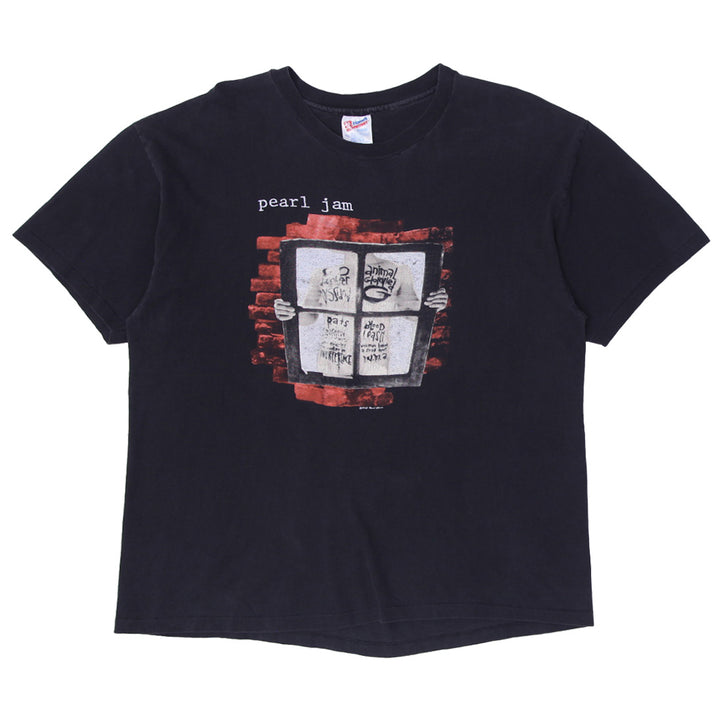 Vintage Mens Hanes Pearl Jam T-Shirt Black Graphic 90s Band Tour