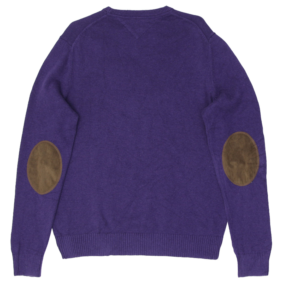 Mens Tommy Purple Bulldog Cotton Pullover Elbow Pads Crew Sweater