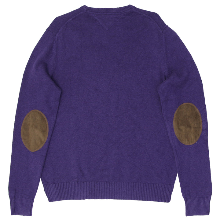 Mens Tommy Purple Bulldog Cotton Pullover Elbow Pads Crew Sweater