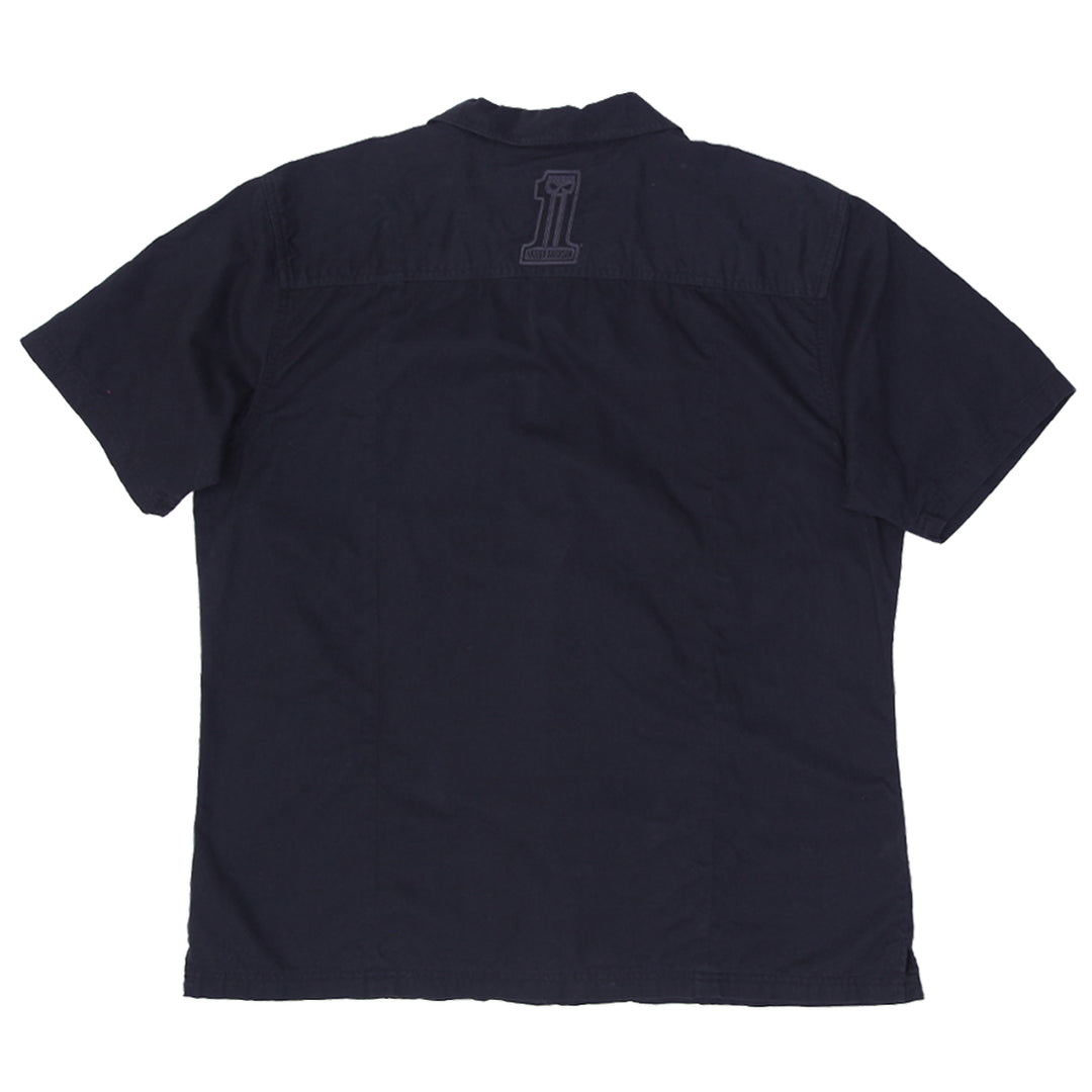 Mens HDMC Casual Shirt Black Short Sleeve Logo Button