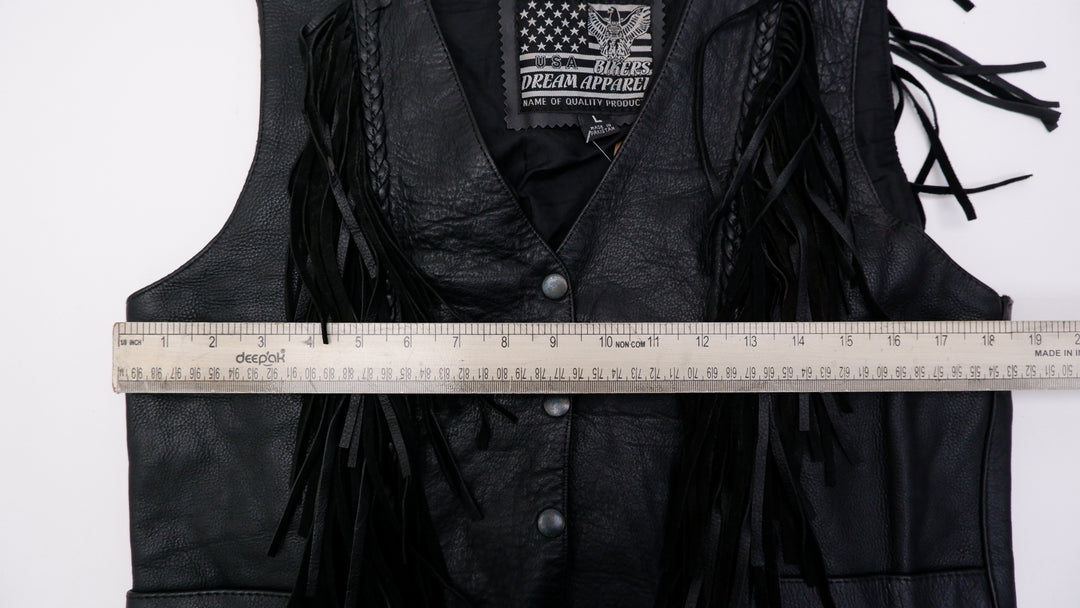 Vintage Ladies Dream Apparel Fringe Leather Vest Black Biker | Migration_Vests - View 8 | Fashion Rerun