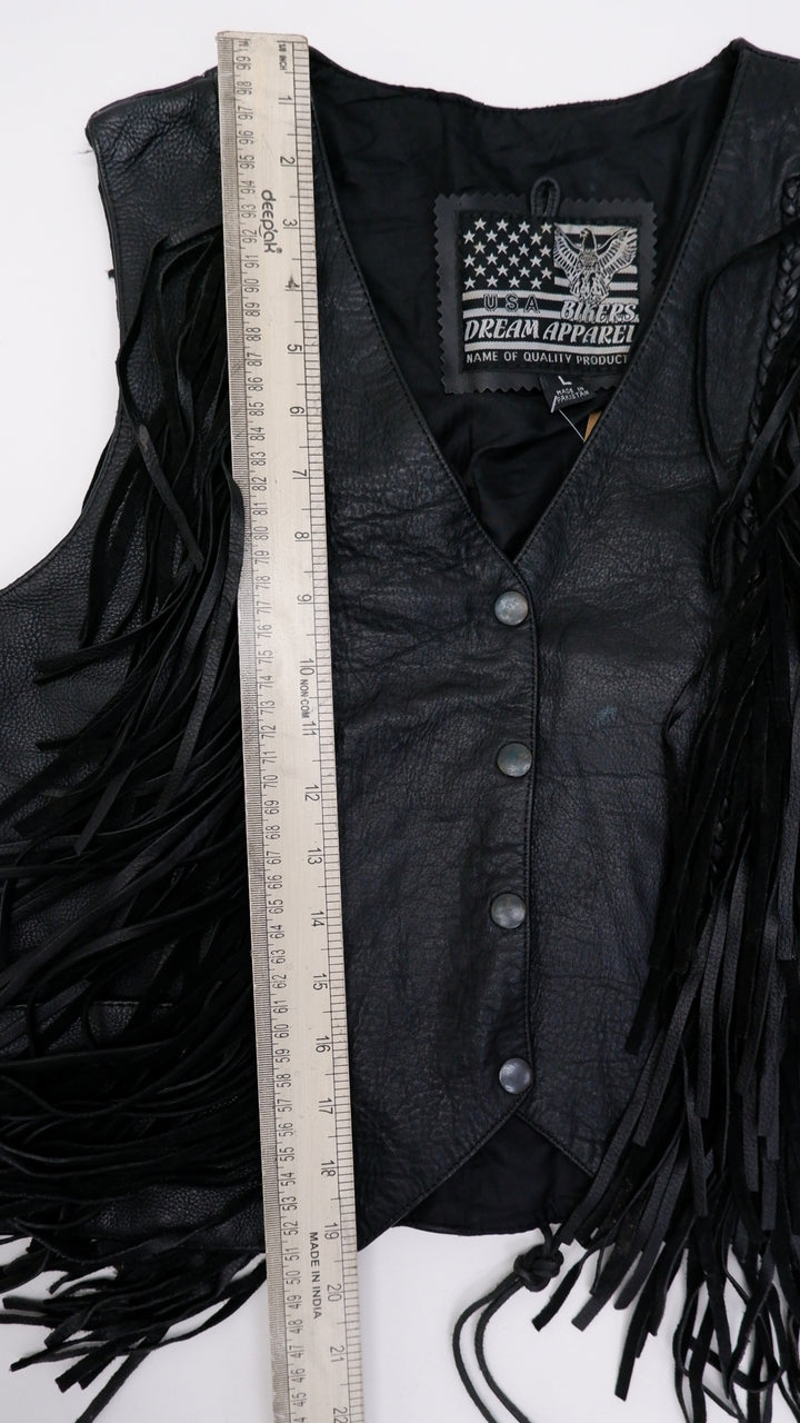Vintage Ladies Dream Apparel Fringe Leather Vest Black Biker | Migration_Vests - View 9 | Fashion Rerun