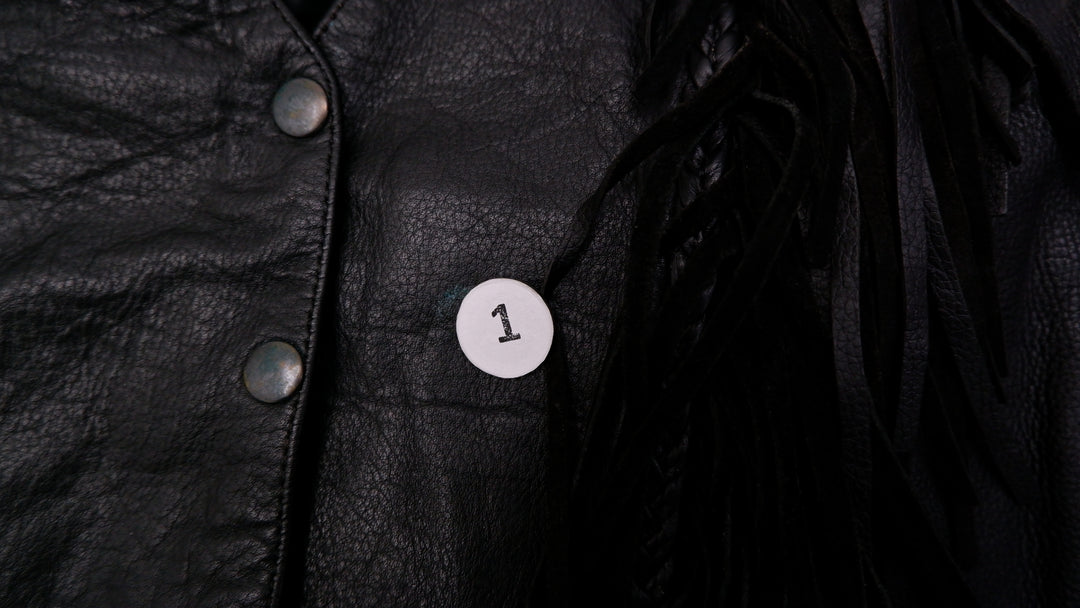 Vintage Ladies Dream Apparel Fringe Leather Vest Black Biker | Migration_Vests - Detail View | Fashion Rerun