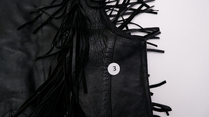Vintage Ladies Dream Apparel Fringe Leather Vest Black Biker | Migration_Vests - View 6 | Fashion Rerun