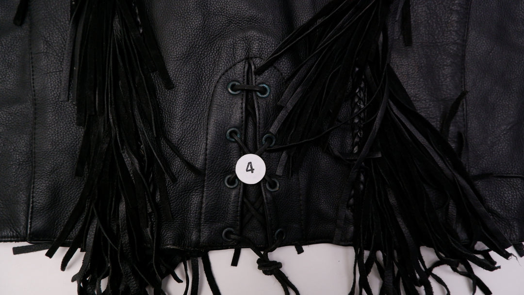 Vintage Ladies Dream Apparel Fringe Leather Vest Black Biker | Migration_Vests - View 7 | Fashion Rerun
