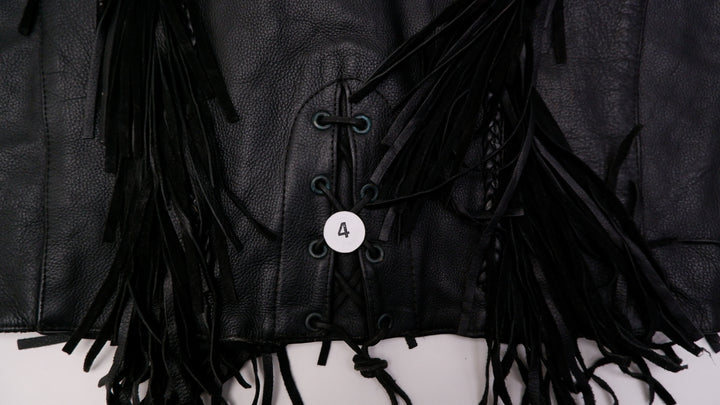 Vintage Ladies Dream Apparel Fringe Leather Vest Black Biker | Migration_Vests - View 7 | Fashion Rerun