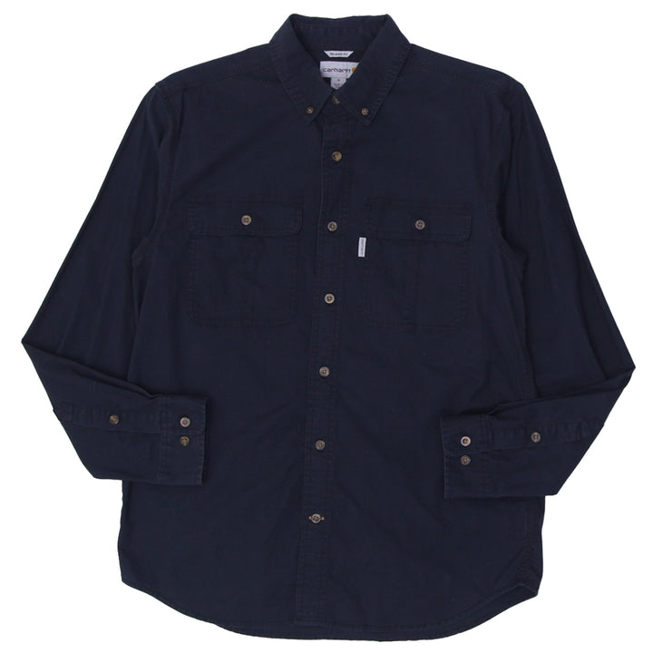 Mens Carhartt Relaxed Fit Shirt Navy Cotton Workwear Casual