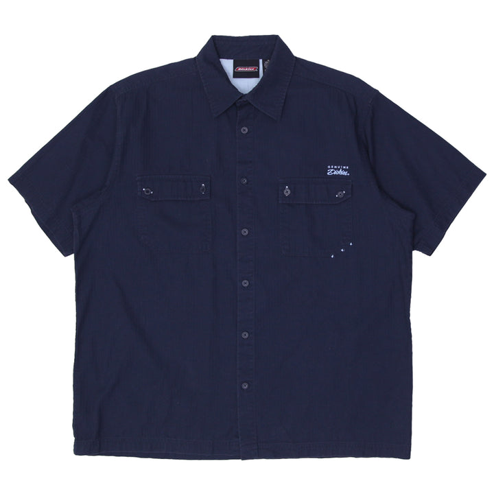 Mens Genuine Dickies Shirt Navy Blue Short Sleeves Casual