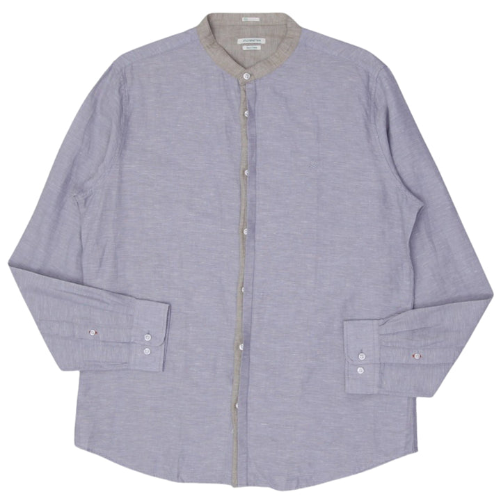 Mens Stile Benetton Slim Linen Cotton Long Sleeve Shirt