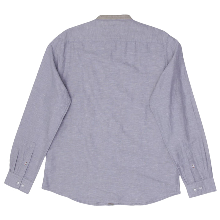 Mens Stile Benetton Slim Linen Cotton Long Sleeve Shirt