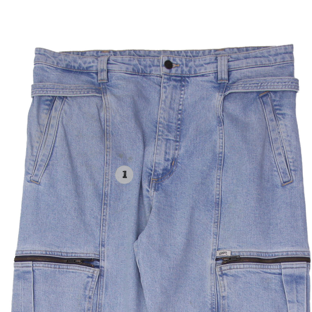 Vintage Mens Guess Cargo Pants Washed Denim Workwear Zipper Pockets | Migration_Jeans UAENAT20 - Detail View | Fashion Rerun