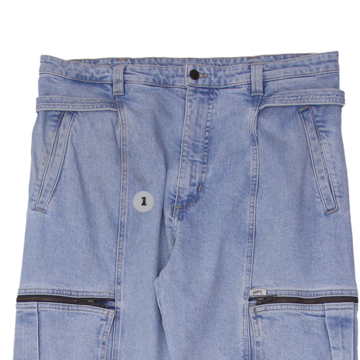 Vintage Mens Guess Cargo Pants Washed Denim Workwear Zipper Pockets | Migration_Jeans UAENAT20 - Detail View | Fashion Rerun
