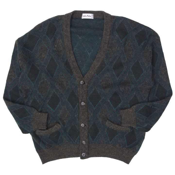 Vintage Mens John Peter Cardigan Geometric Knitwear
